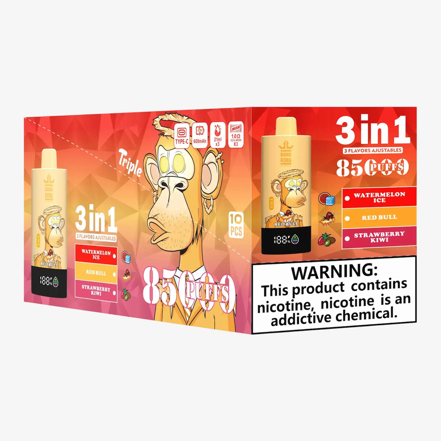 BANG KING VAPEN 3in1 85000 PUFFS 01 レッドブル(Red Bull)3フレーバー切替