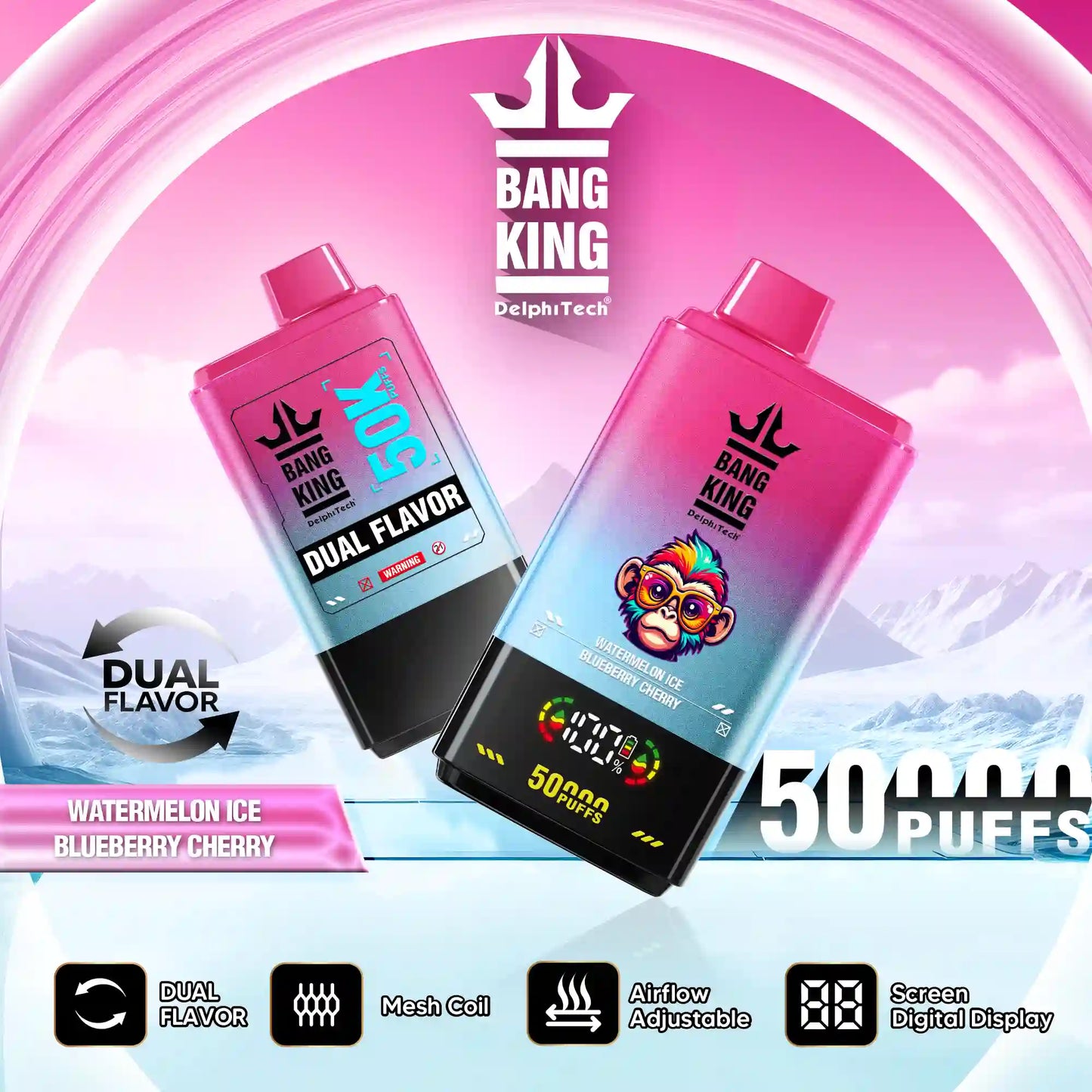 BANG KING DelphiTech® 2in1 50000 PUFFS 02 ウォーターメロンアイス/ブルーベリーチェリー(Watermelon Ice/Blueberry Cherry)