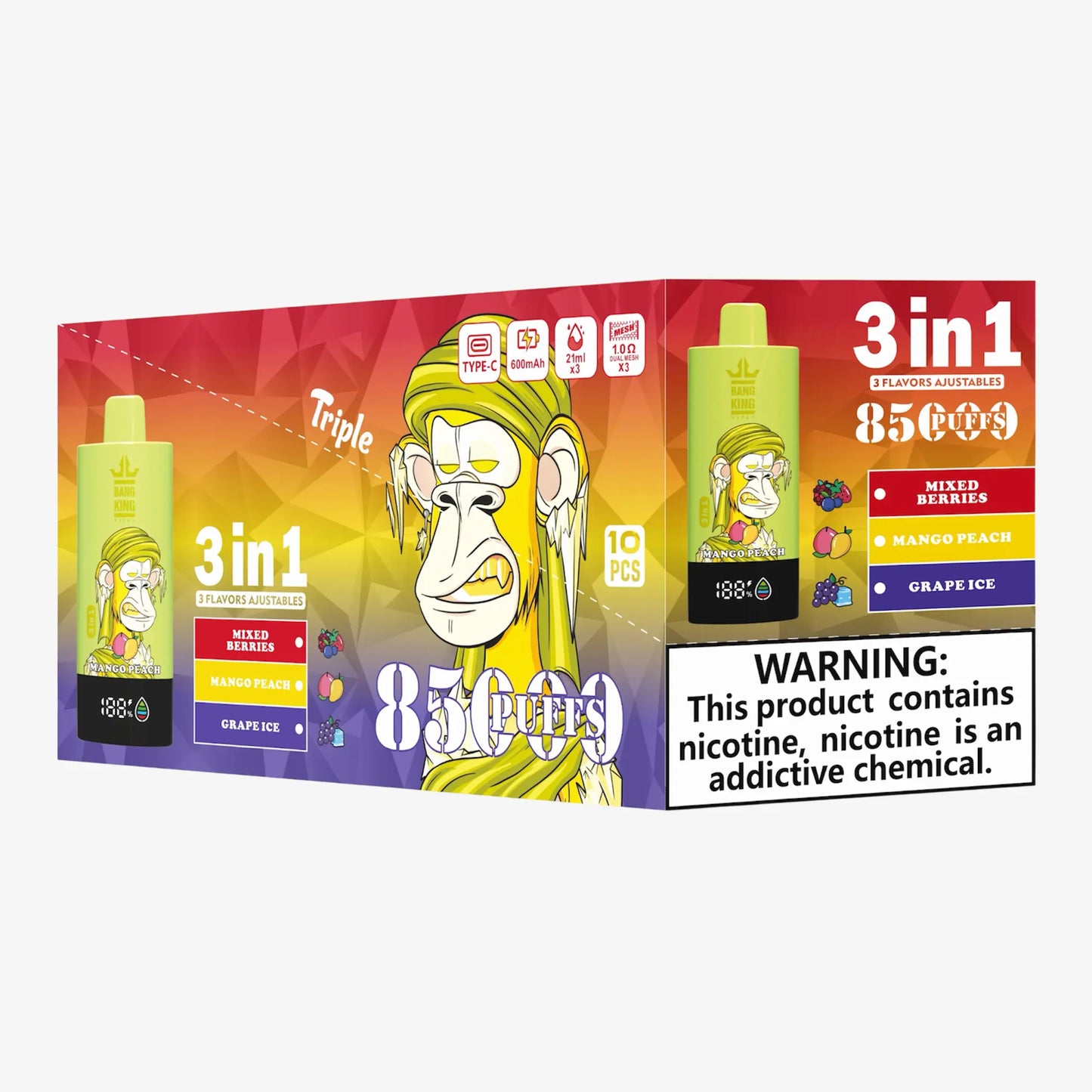 BANG KING VAPEN 3in1 85000 PUFFS 08 マンゴーピーチ(Mango Peach)3フレーバー切替