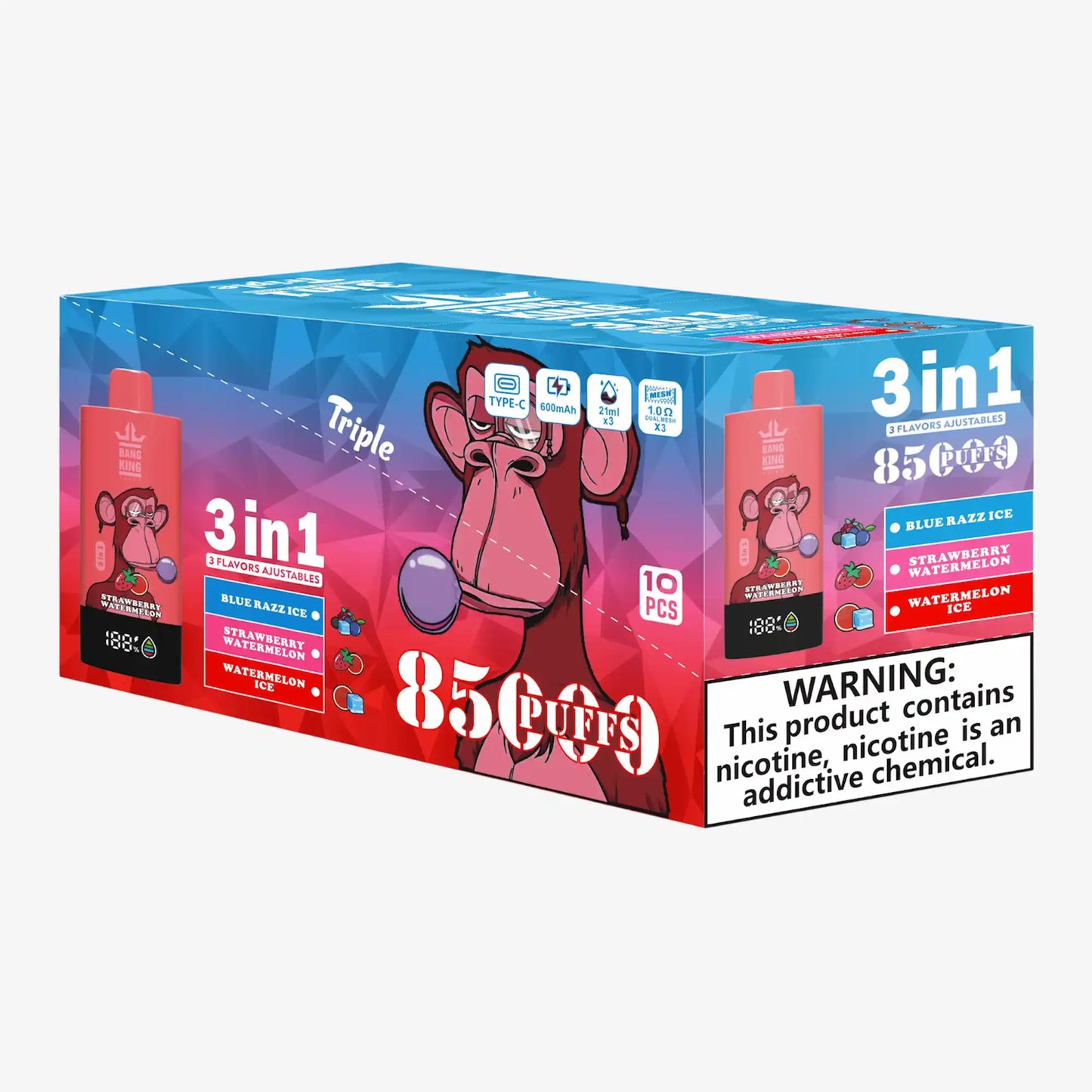 BANG KING VAPEN 3in1 85000 PUFFS 11 ストロベリーウォーターメロン(Strawberry Watermelon)3フレーバー切替