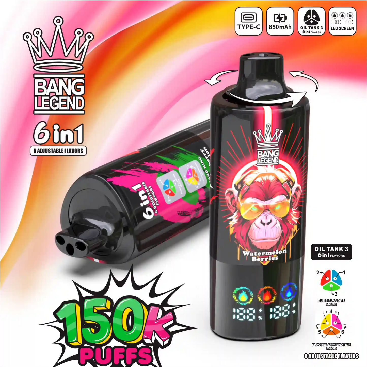 BANG LEGEND 6in1 150K(150000) PUFFS ④スイカアイス/スイカベリー/ストロベリースイカ