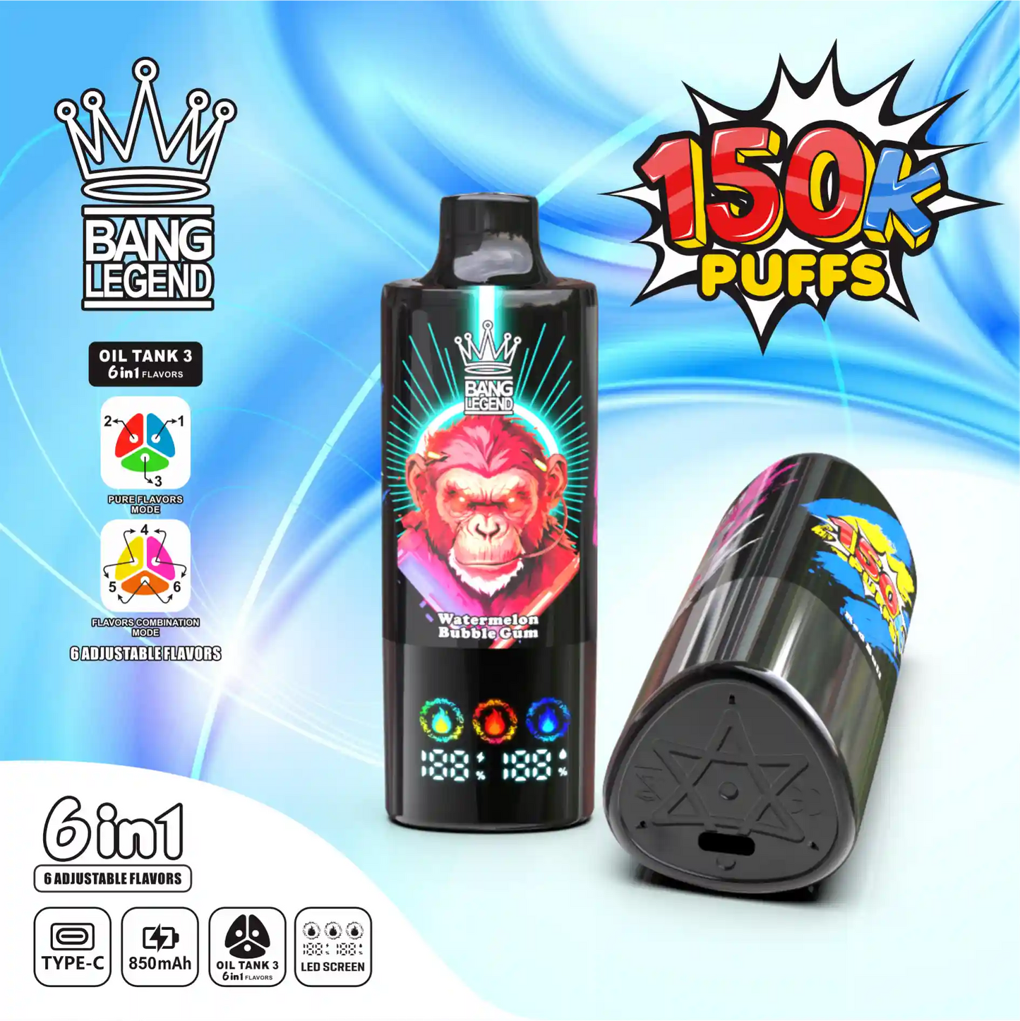 BANG LEGEND 6in1 150K(150000) PUFFS ⑩レッドブル/スイカバブルガム/ラブ66