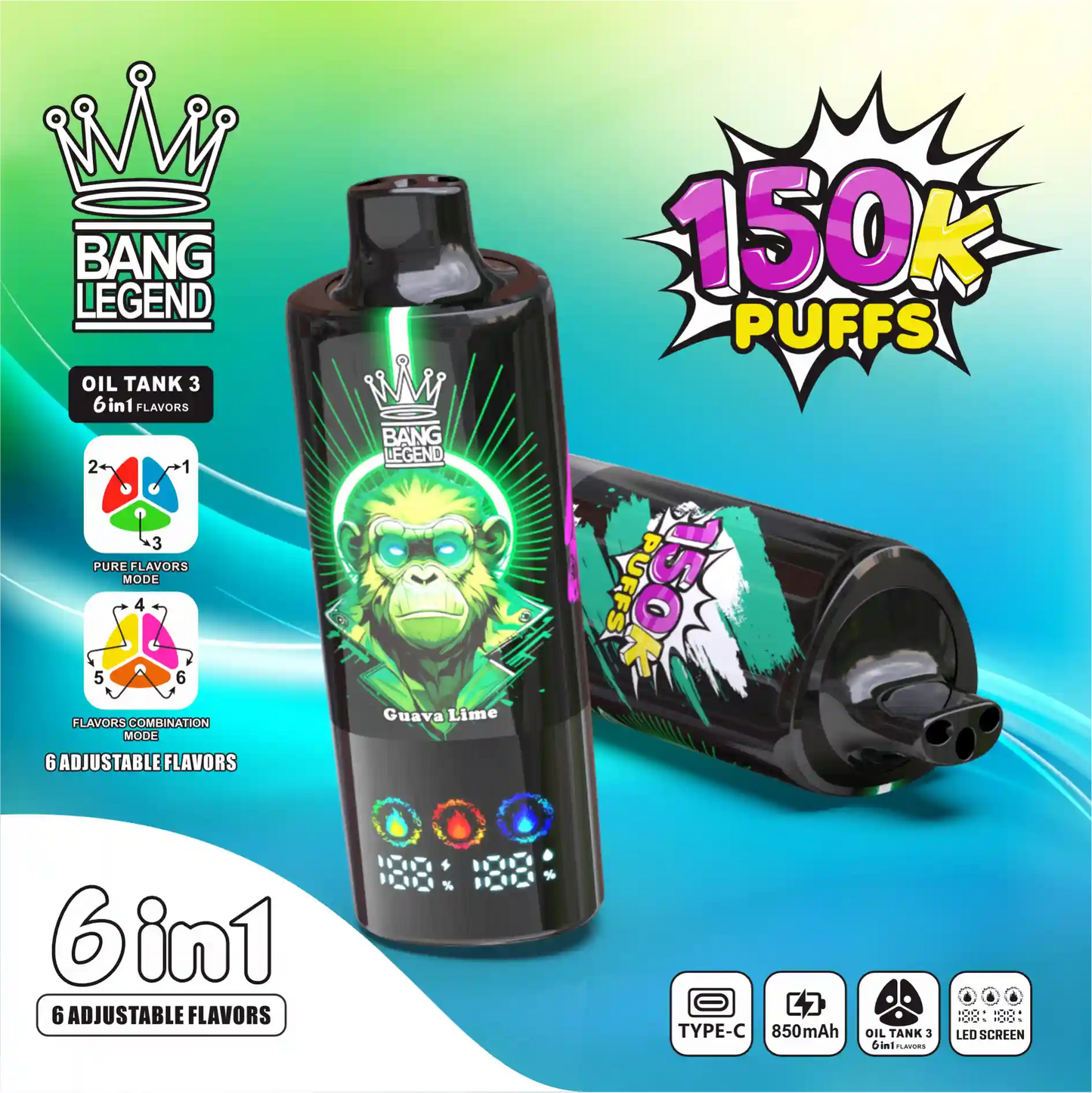 BANG LEGEND 6in1 150K(150000) PUFFS ⑫ファッショネイトパッションフルーツ/グアバライム/パッションフルーツレモン