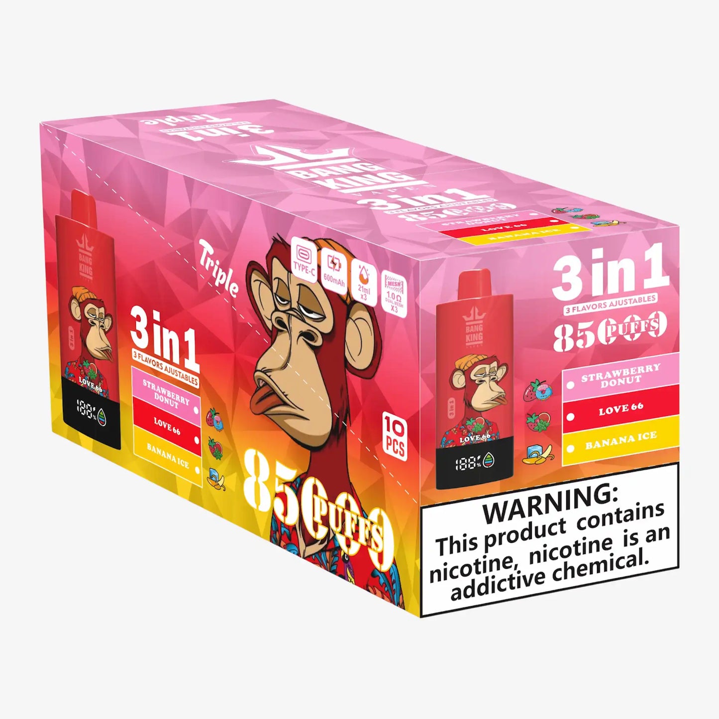 BANG KING VAPEN 3in1 85000 PUFFS 15 ラブ66(Love 66)3フレーバー切替