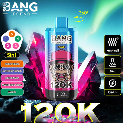 BANG LEGEND 5in1 120k(120000) PUFFS　①エナジードリンク/ブルーベリーチェリー/アップルグレープ/スイカドラゴンフルーツ/マンバ