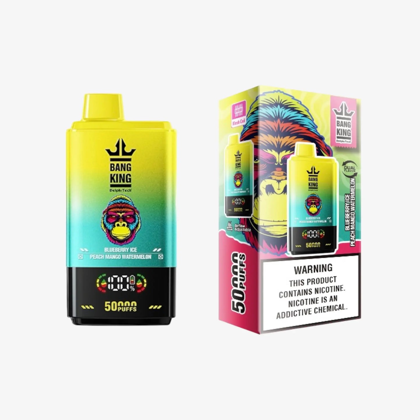 BANG KING DelphiTech® 2in1 50000 PUFFS 03 ブルーベリーアイス/ピーチマンゴーウォーターメロン（Blueberry Ice/Peach Mango Watermelon）