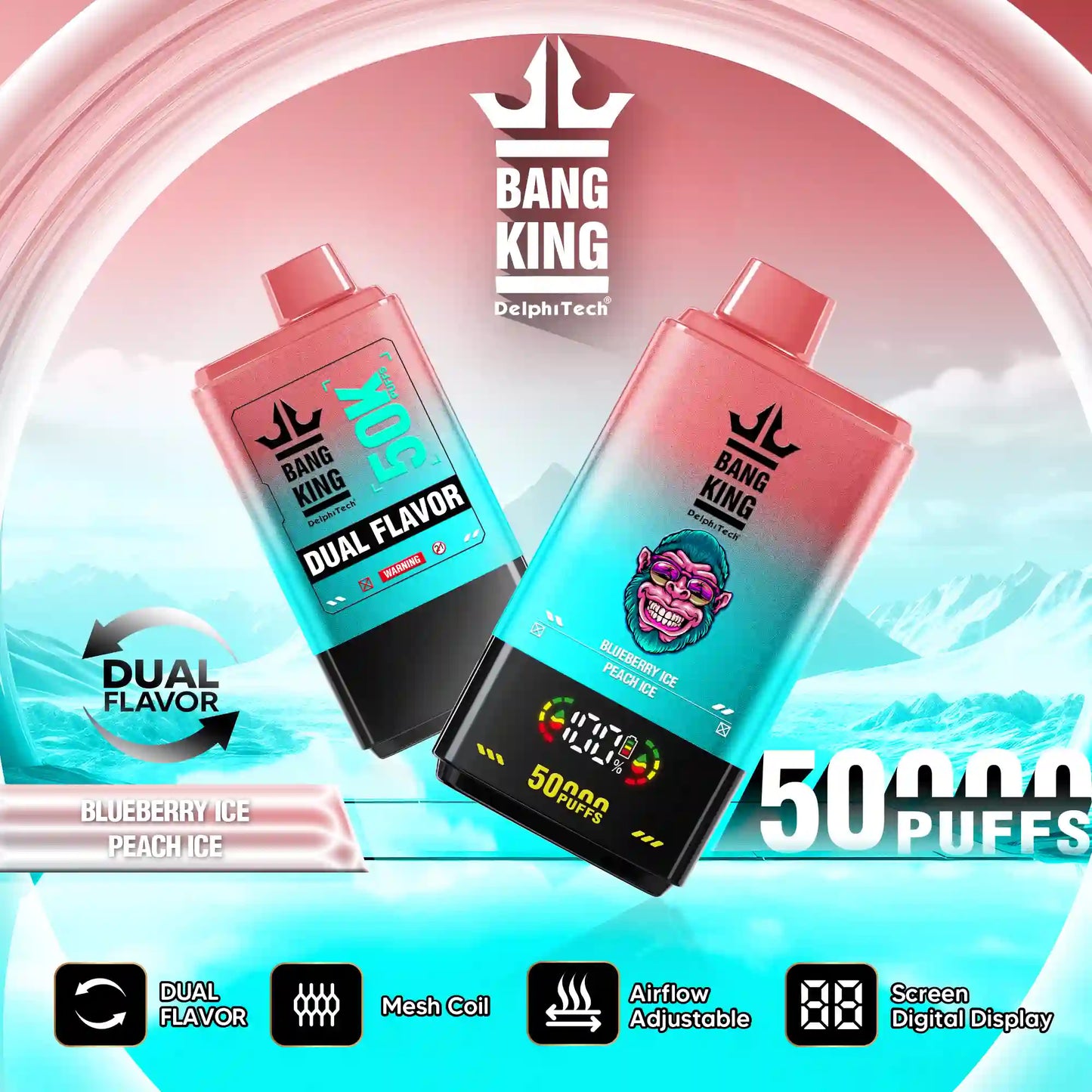 BANG KING DelphiTech® 2in1 50000 PUFFS 04 ブルーベリーアイス/ピーチアイス（Blueberry Ice/Peach Ice）