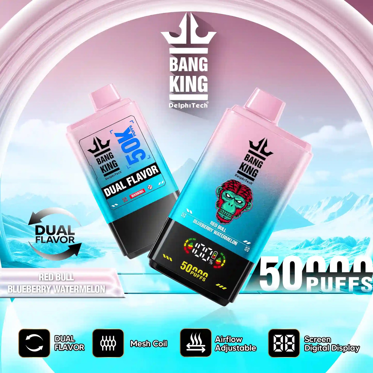 BANG KING DelphiTech® 2in1 50000 PUFFS 08 レッドブル/ブルーベリーウォーターメロン（Red Bull/Blueberry Watermelon）