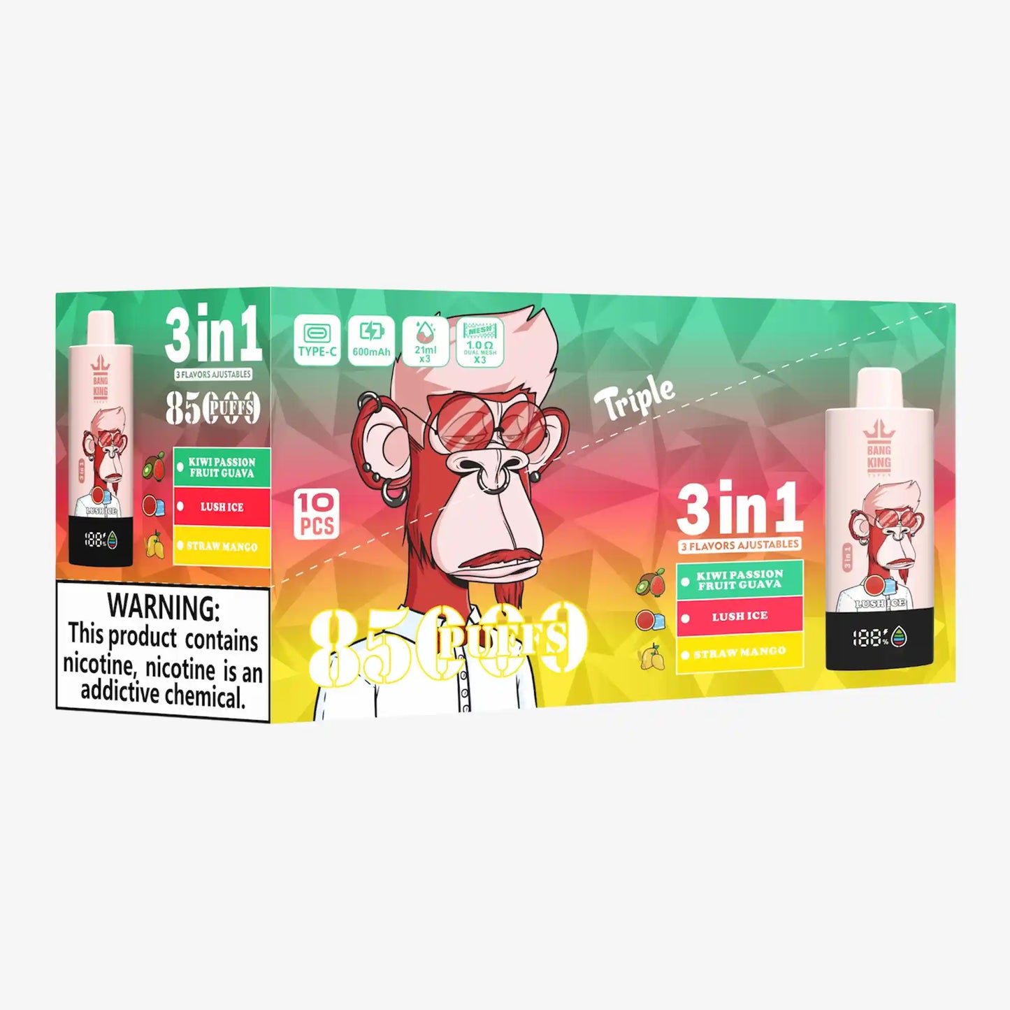 BANG KING VAPEN 3in1 85000 PUFFS 10 ラッシュアイス（Lush Ice）3フレーバー切替