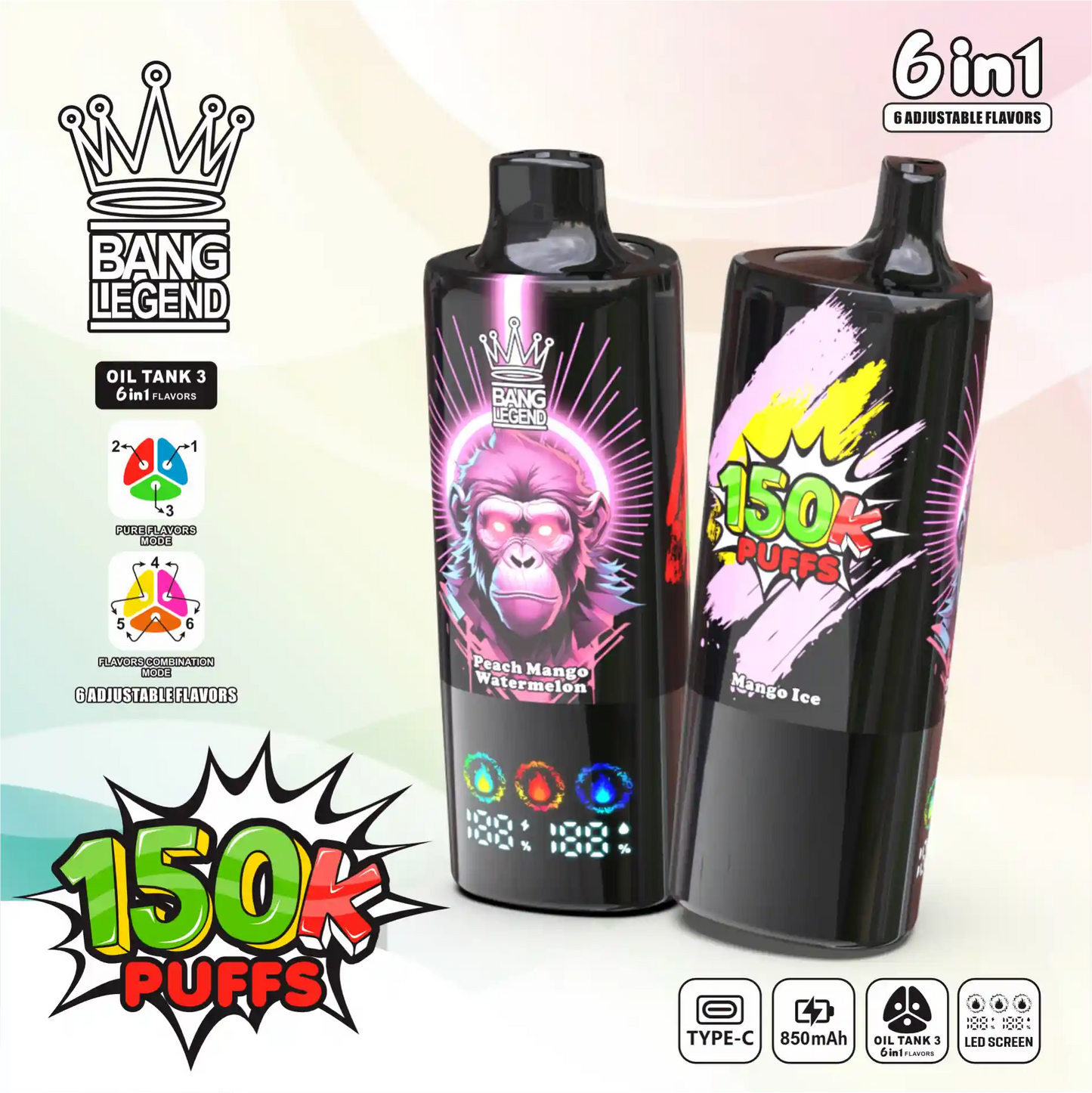 BANG LEGEND 6in1 150K(150000) PUFFS　⑧マンゴーアイス/ピーチマンゴースイカ/グミベア
