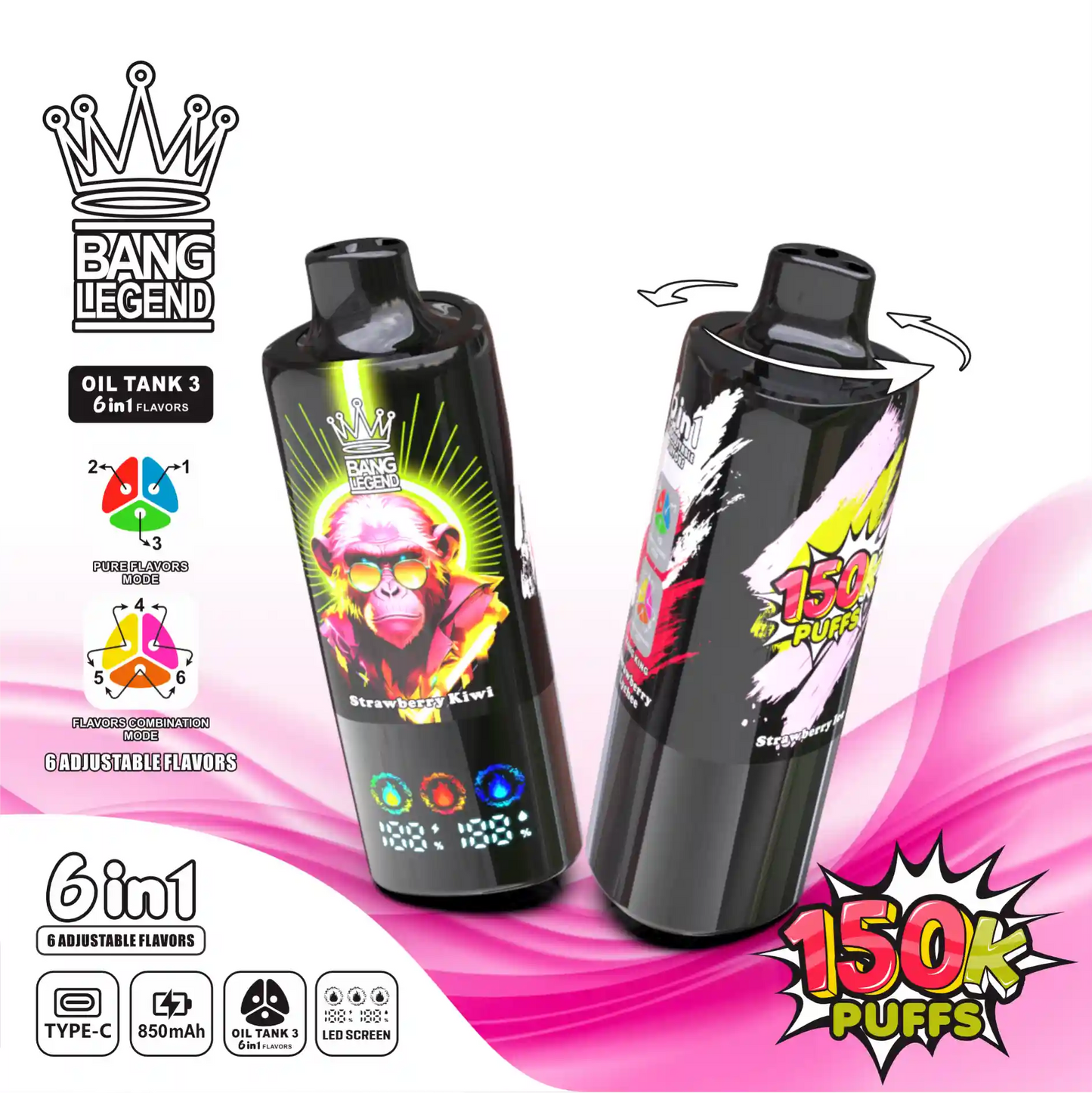 BANG LEGEND 6in1 150K(150000) PUFFS　⑪ストロベリーアイス/ストロベリーキウイ/ストロベリーライチ