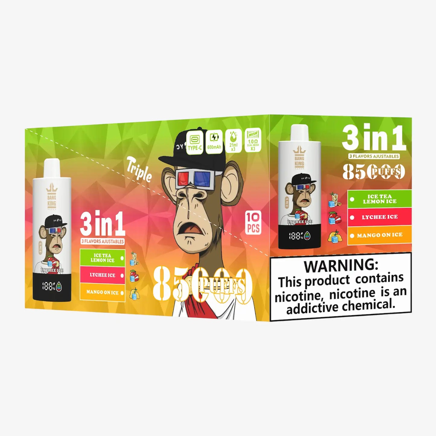 BANG KING VAPEN 3in1 85000 PUFFS 16 ライチアイス（Lychee Ice）3フレーバー切替