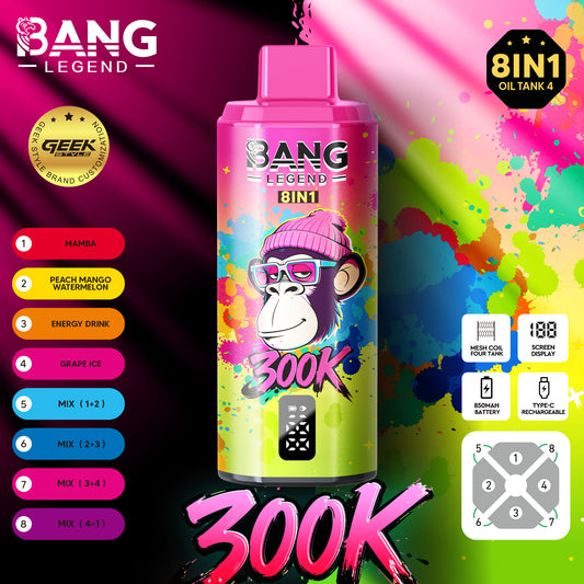 BANG LEGEND 8in1 300K(300000) PUFFS　①マンバ/ピーチマンゴースイカ/エナジードリンク/グレープアイス