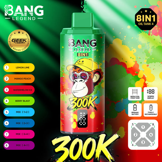 BANG LEGEND 8in1 300K(300000) PUFFS　③レモンライム/マンゴーピーチ/スイカアイス/ベリーブラスト