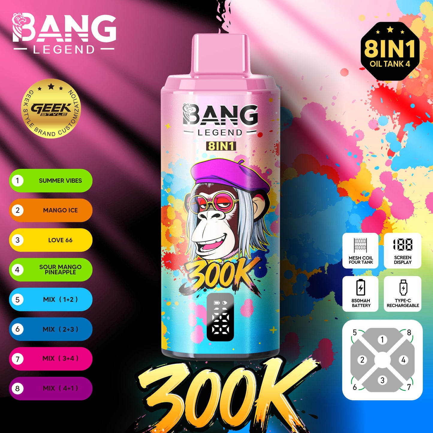 BANG LEGEND 8in1 300K(300000) PUFFS　⑥サマーバイブス/マンゴーアイス/ラブ66/サワーマンゴーパイナップル
